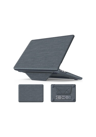 Macbook Uyumlu Pro 13inç A2159 A1989 A1706 A1708 Kılıf Nubuk Üçgen Standlı Havalandırmalı Kapak 2019/2016 Gri