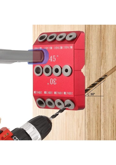 Moveevo Alüminyum Alaşımlı 30/45/90 Derece Açı Delme Konumlandırıcı, Düz/çarpık Delik Rehberi, Ahşap İşleri İçin Dıy Takımı - Kırmızı