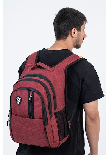 Çok Gözlü Ergonomik Sırt Çantası Su İtici Unisex Okul, Günlük Ve Seyahat Çantası Kırmızı Kırmızı