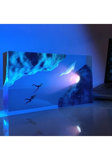 Honeybeeshop Ugenhas Deniz Gece Lambası Balina Ve Dalıcı Sualtı Temalı Mavi Usb Aydınlatma Oturma Odası Yatak Odası Dekoru Dayanıklı Reçine Lamba 16renk Şarj Edilebilir