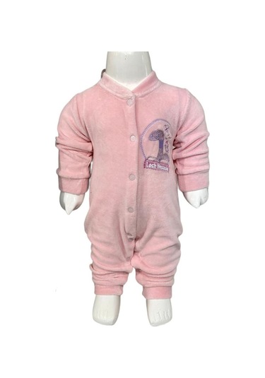 Kadife Ayaksız Patiksiz Tulum 0-6 Ay Pembe