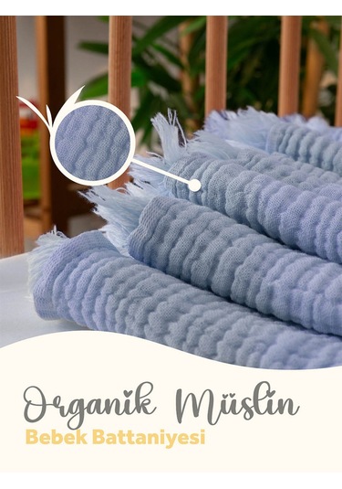 Favora Pamuk 4 Katlı Müslin Bebek Örtüsü 110 x 110 CM - Mavi