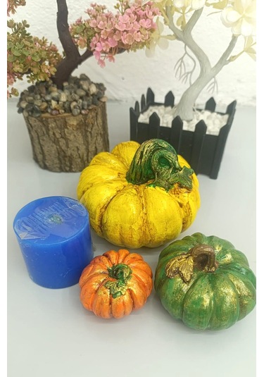 Artepieza Kabak Figürlü Dekor Seti Doğal Masa Süsleri-kabak & Mum Seti-biblo Dekoratif Set B. Boy Sarı 10 cm