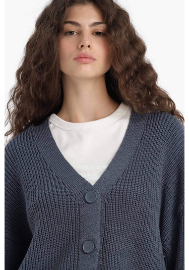 Defacto Regular Fit V Yaka Hırka U2052az25wnın179 Indigo