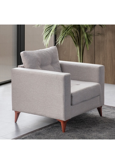 Eymense Kraft Krem Minderli Tekli Koltuk Berjer Krem