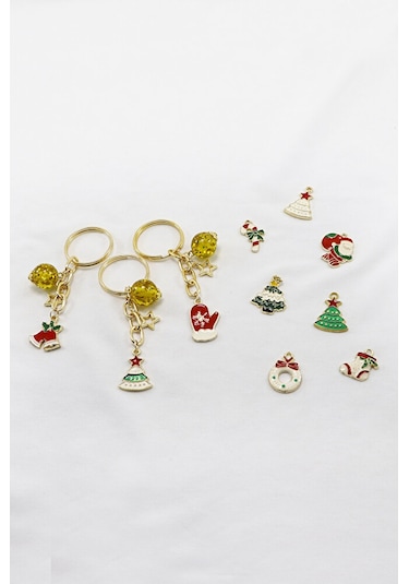 Gold Halkalı Renkli Yılbaşı Temalı Anahtarlık, Hediyelik Christma