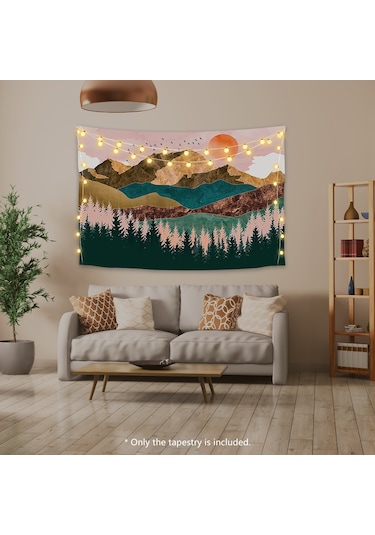 Singree Doğa Manzaralı Flanel Duvar Örtüsü - Dağ Ormanı Güneş Batımı Desenli Dekoratif Tapestri - Yatak Odası, Oturma Odası Dekoru - 150x180 Cm Çok Renkli