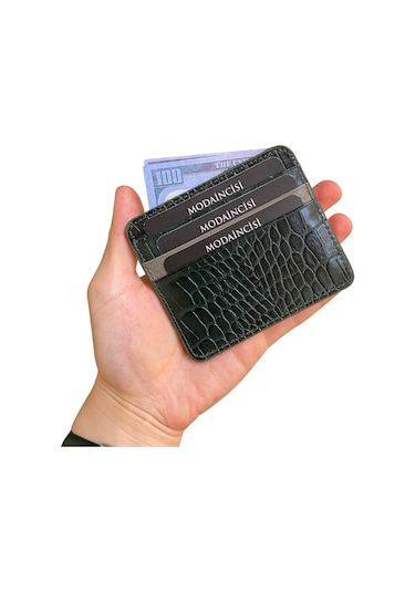 Modica Ariza - Kroko Desen Hakiki Deri İnce Kartlık