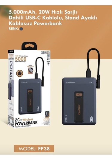 5000mah 20w Hızlı Şarj Kablosuz Magsafe Powerbank Type-c Kablolu/girişli Standlı - Siyah Siyah