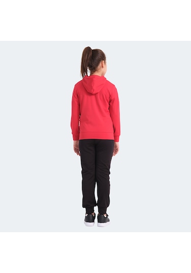 Slazenger NOON Çocuk Fermuarlı Kapüşonlu Cepli Siyah / Kırmızı Eşofman Takımı
