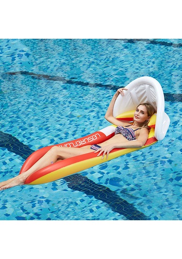 Xindoker Pvc Nylon Ağıklı Havalandırılabilir Su Yatağı - Güneşlikli, Konforlu, Sızdırmaz, Yüksek Dayanıklı, Havuz Ve Plajlar İçin Kırmızı