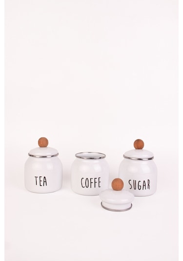 Motto Tea Coffee Sugar 3lü Emaye Baharatlık Seti Bej