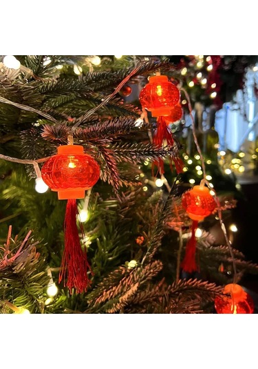 Suofeng Led Fener Şekilli Bayram Dekorasyon Işık Zinciri, 1.5m 10 Işık, Pilli, İç/dis, Enerji Verimli, Esnek Montaj Kırmızı