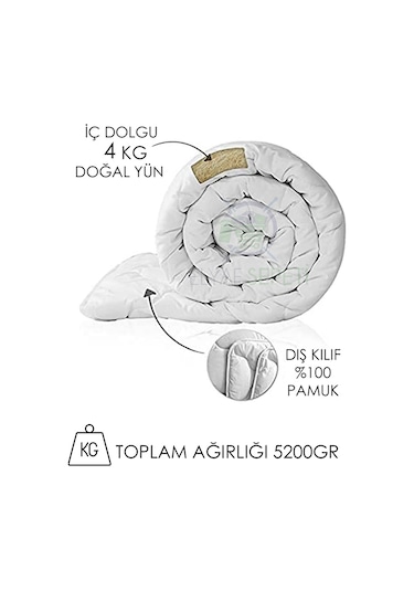 Elyaf Sepeti %100 Doğal Yünden El Dikimi Battal Boy Yün Yorgan Beyaz