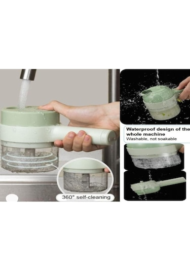 Mufunye El Tutan Kablosuz Elektrikli Mutfak Aleti: 4 Fonksiyonlu Sebze Dilimleyici, Sarımsak Kesici Ve Omlet Karıştırıcı - Yeşil