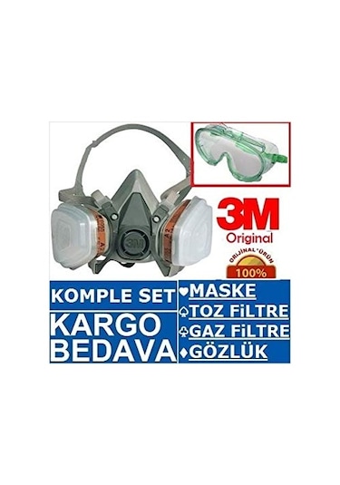 3M 6200 Full Takım Gaz Maskesi Orta Boy + Gözlük N11.2