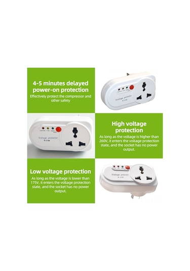 Xindoker Buzdolabı İçin 2000w 16a Voltaj Ve Aşırı Gerilim Koruyucu - 3 Güvenlik Işıklı Ev Aleti Koruyucusu
