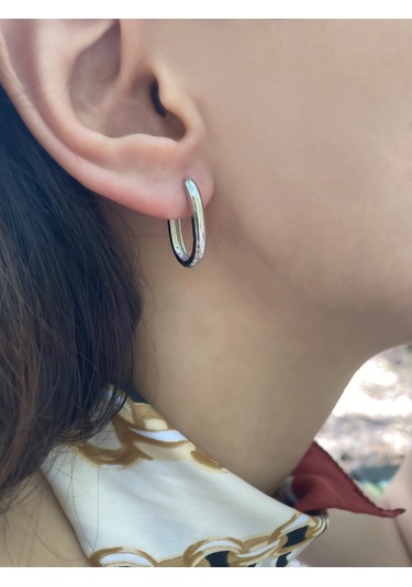 Taşsız Oval Gümüş Küpe Gümüş