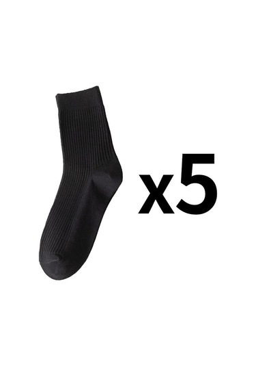 Siyah 5 Çift/grup Erkek Dikey Çizgili Pamuklu Çorap Orta Buzağı Nefes Alabilen Çorap İş Spor Çorapları Siyah