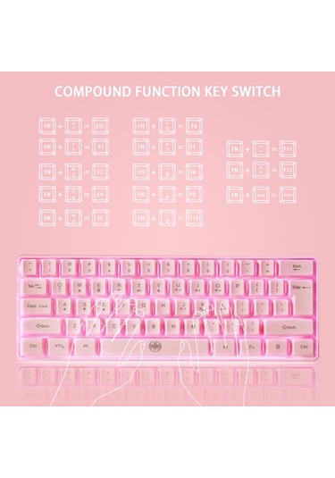 61 Tuşlu Kablosuz Klavye Bt+2.4g Çift Modlu Klavye Rgb Arka Aydınlatma Efekti Abs İki Renkli Enjeksiyon Kalıplama Tuş Takımı Pembe