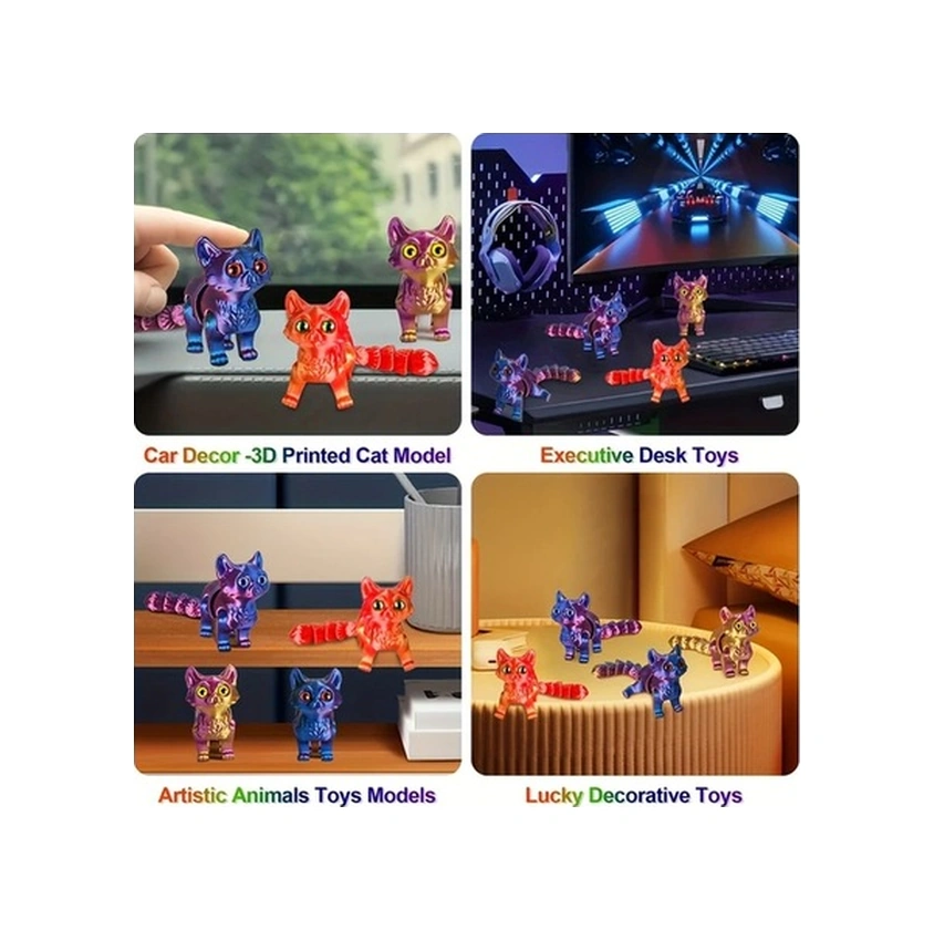 Trendooze Güneşli022 3d Baskılı Kedi Heykeli, Lazer Yeşil Masa Dekoru