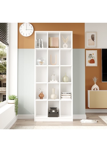 Robin Home Vera Geniş Kitaplık 15 Raflı 180cm Beyaz