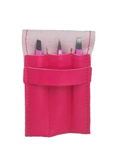 Twiezers Twzset3331 Deri Çantalı 3'lü Paslanmaz Çelik Cımbız Seti - Pembe/pembe