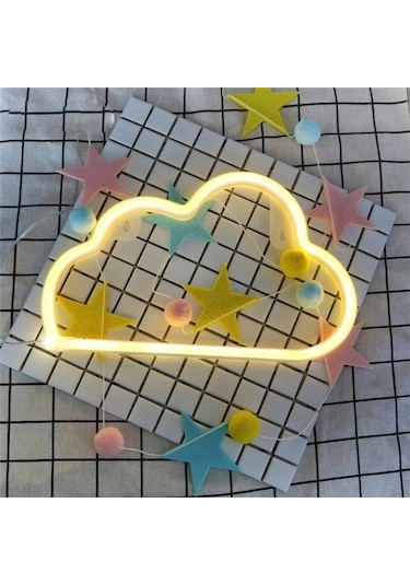 Dekoratif Hediye Sarı Bulut Neon Led  Masaüstü Neon Dekoratif Gece Lambası Çok Renkli