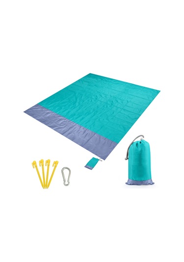 Ximistore9 Dış Mekan Çadır Battaniyesi - Su Ve Yırtılmaya Dayanıklı - Göl Yeşili + Gri - 200x210 Cm - Kamp, Piknik, Plaj İçin Göl Yeşili