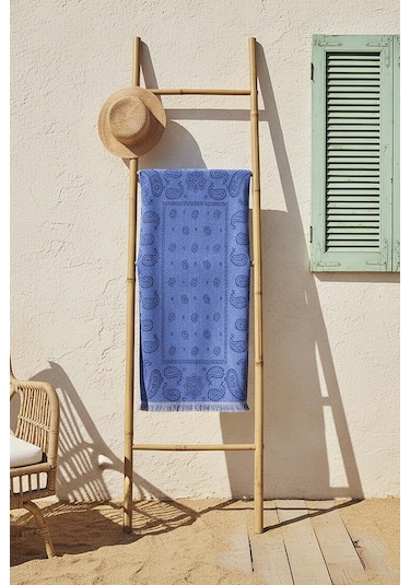 Mavi Retro %100 Pamuklu Plaj Havlusu 70x140 Cm