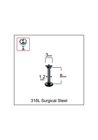 316 L Cerrahi Çelik Yıldız Modeli Dudak Kıkırdak Helix Tragus Piercingi Siyah