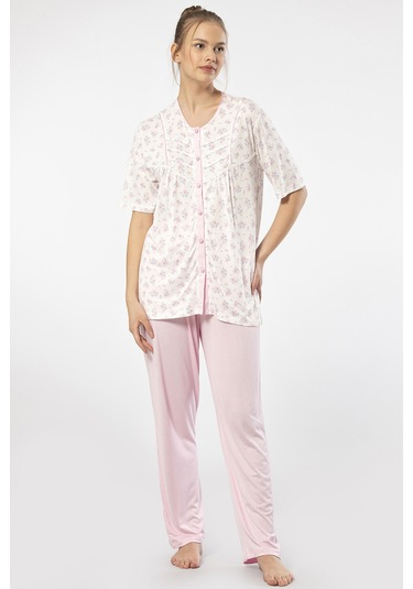 Türen 3370 Kadın Büyük Beden Kısa Kollu Pijama Takım-pembe Pembe