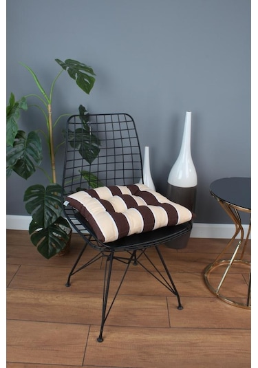 Altınpamuk Altınpamuk Beta Pofidik Kahve Krem Sandalye Minderi Bağcıklı 40X4