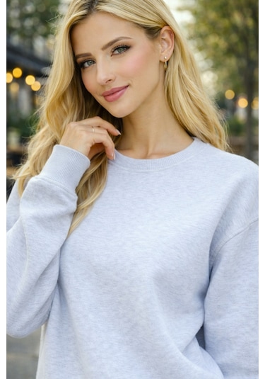 Buyolog Kadın Oversize Premium 3 İplik Şardonlu Sweatshirt Gümüş