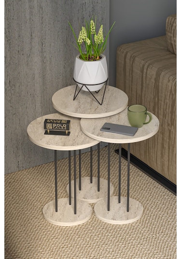Zigon Sehpa Terra 3 Lü Set Traverten