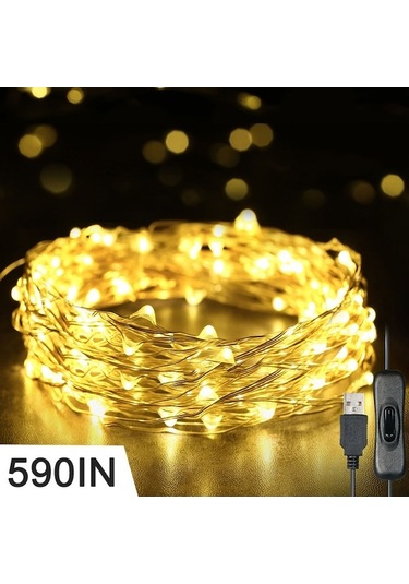 Peri Işıkları 590in 150 Led'li Işık Dizisi Usb Ip65 Su Geçirmez Sıcak Beyaz Noel, Düğün, İç/dış Mekan İçin-gümüş Tel