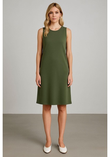 Modal Kumaş Rahat Kalıp Basic Günlük Elbise Haki