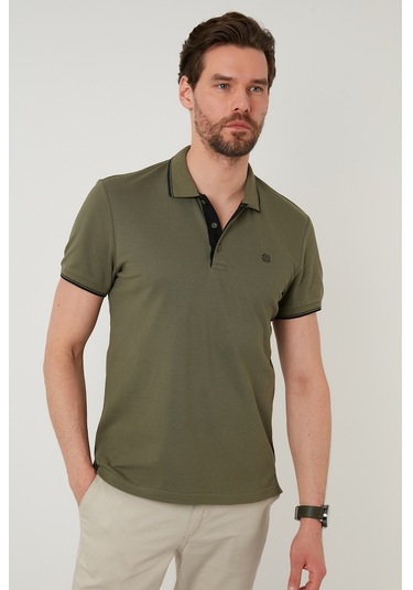 Buratti % 100 Pamuk Düğmeli Regular Fit Erkek Polo Yaka T Shirt 5902118 Haki