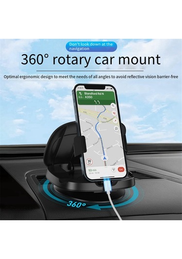 Otomobil Telefon Tutucu 360 Derece Dönebilen Telefon Tutucu Mat Siyah