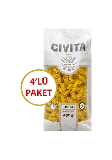 Civita Glutensiz Fusıllı Burgu Makarna 4 x 450 G