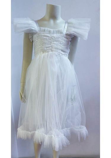 Kız Çocuk Uzun Abiye Elbise-12088-beyaz Beyaz