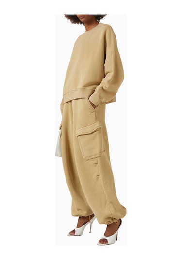 Represent Initial Cargo Sweatpants, Pamuklu Fleece Ve Çok Cepli Lüks Rahatlık Açık Kahverengi