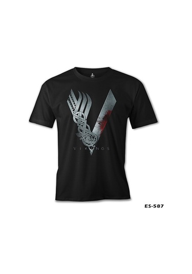 Vikings Baskılı Siyah Erkek Tshirt 001