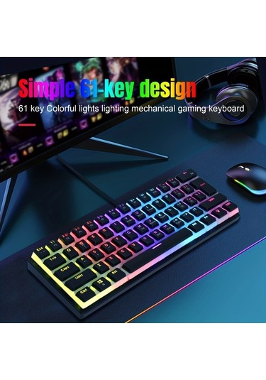 Fastbuy 61 Tuşlu Ergonomik Mekanik Klavye, Renkli Arkadan Aydınlatmalı
