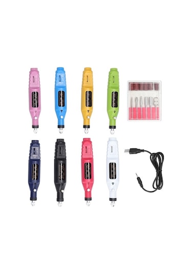 Pazly Usb Şarjlı Mini Tırnak Freze Makinesi - 6 Uçlu Hızlı Manikür Aleti - Ev Ve Tırnak Salonu İçin Kullanışlı, Taşınabilir, 20000 Rpm Değişken Hız