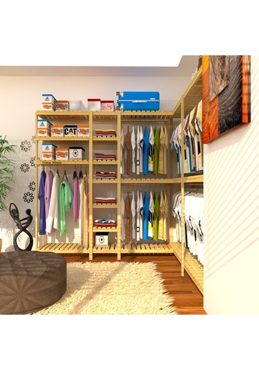 Cabide - L Açık Ahşap Gardırop