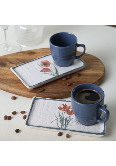 Keramika Anadolu Çiçekleri Doğaltaş Kahve Sunum Seti 4 Parça 2 Kişilik 20259-61