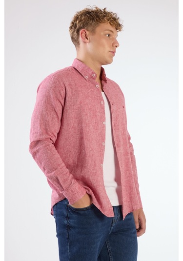 Kırmızı Düz Erkek Gömlek - Regular Fıt Kırmızı