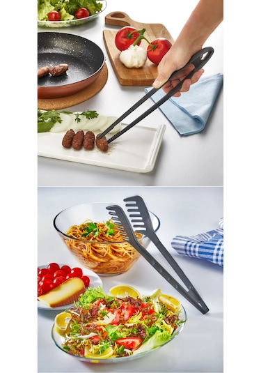 11 Parça Yanmaz Yapışmaz Teflon Kaplama Servis Seti Kepçe Kevgir Spatula Kaşık Plastik Servis Takımı