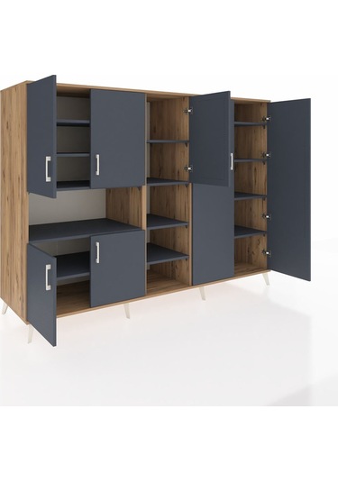 Kronos Dolap 13 Raflı 7 Kapaklı 220x59x163 Çam-antrasit Çam-antrasit